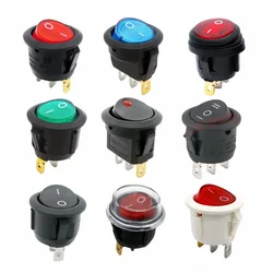 1Pcs ON/OFF Round Rocker Toggle Switch 6A/250VAC 10A 125VAC Power Switch Cap with Plastic Push Button Switch 2PIN 3PIN LED Light