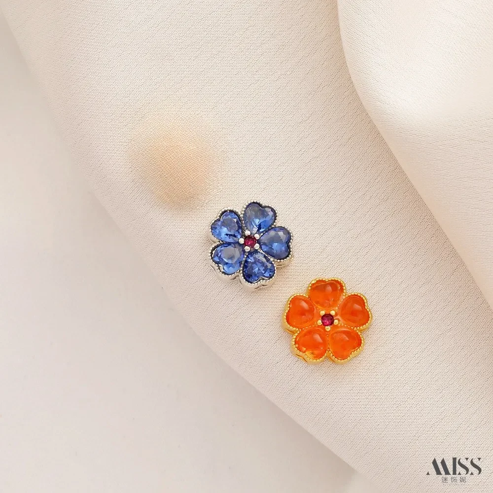 18K Gold Color Zircon Peach Blossom Bead Imitation Jade Ice Four-leaf Clover Cherry Blossom Transfer Bead DIY Jewelry Accessorie
