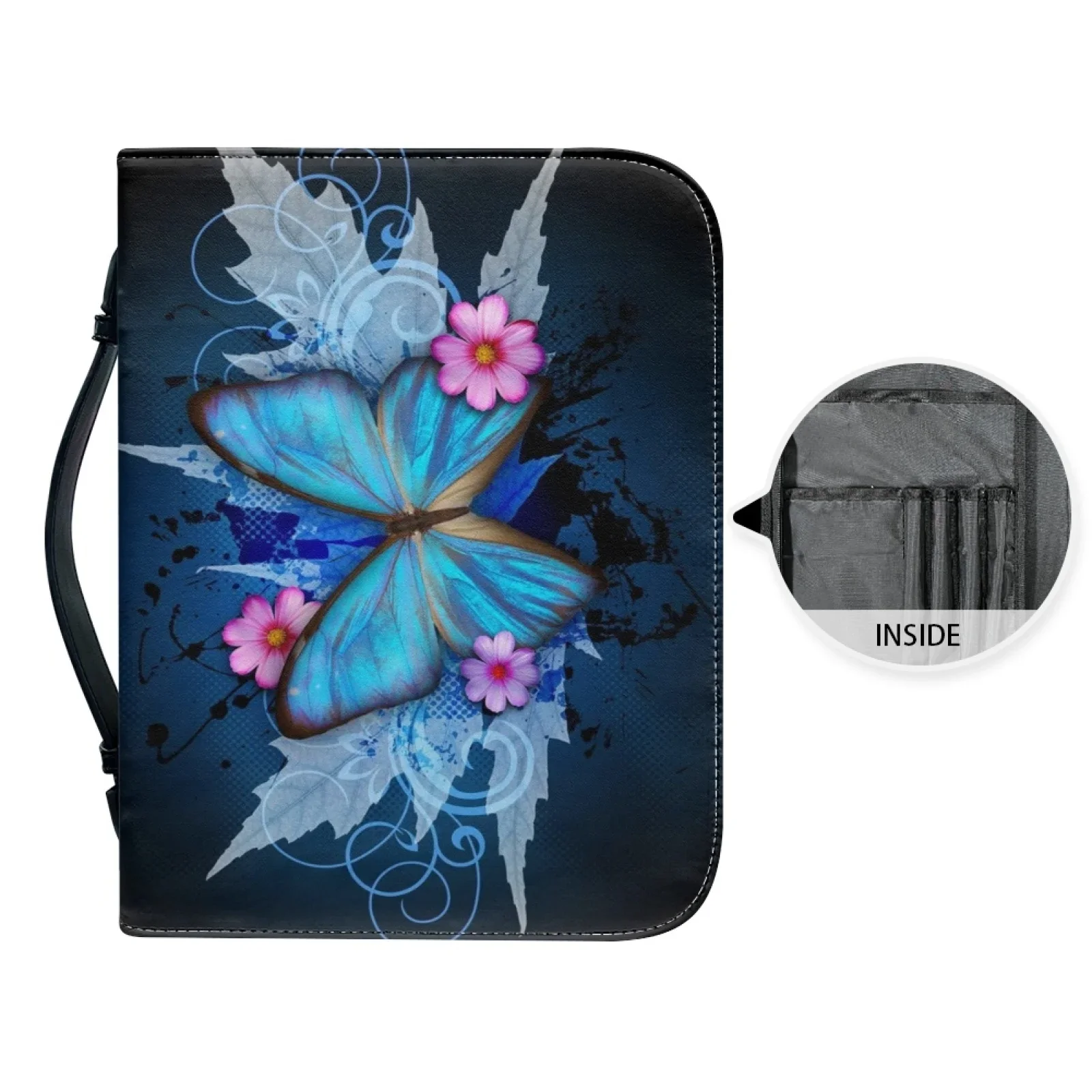 Funda de cuero con estampado de mariposa azul para libro, funda protectora personalizada, bolsos bíblicos de alta calidad