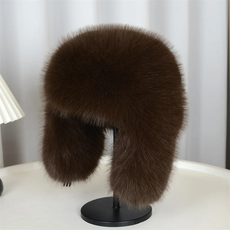 

Warm Snow Ski Cap Women's Imitation Raccoon Fur Thick Warm Winter Hat Lady Luxury And Fashion Russian Ear Protection Hat