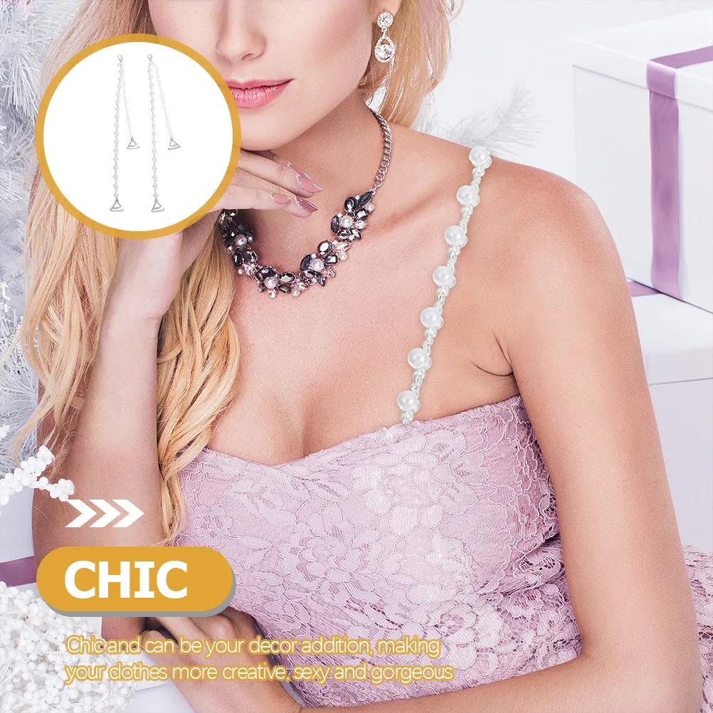 1Pair Rose Flower Pearl Bra Straps Alloy Material Chic Non Slip Bra Strap Holders Replacement for Women Fashion Underwear