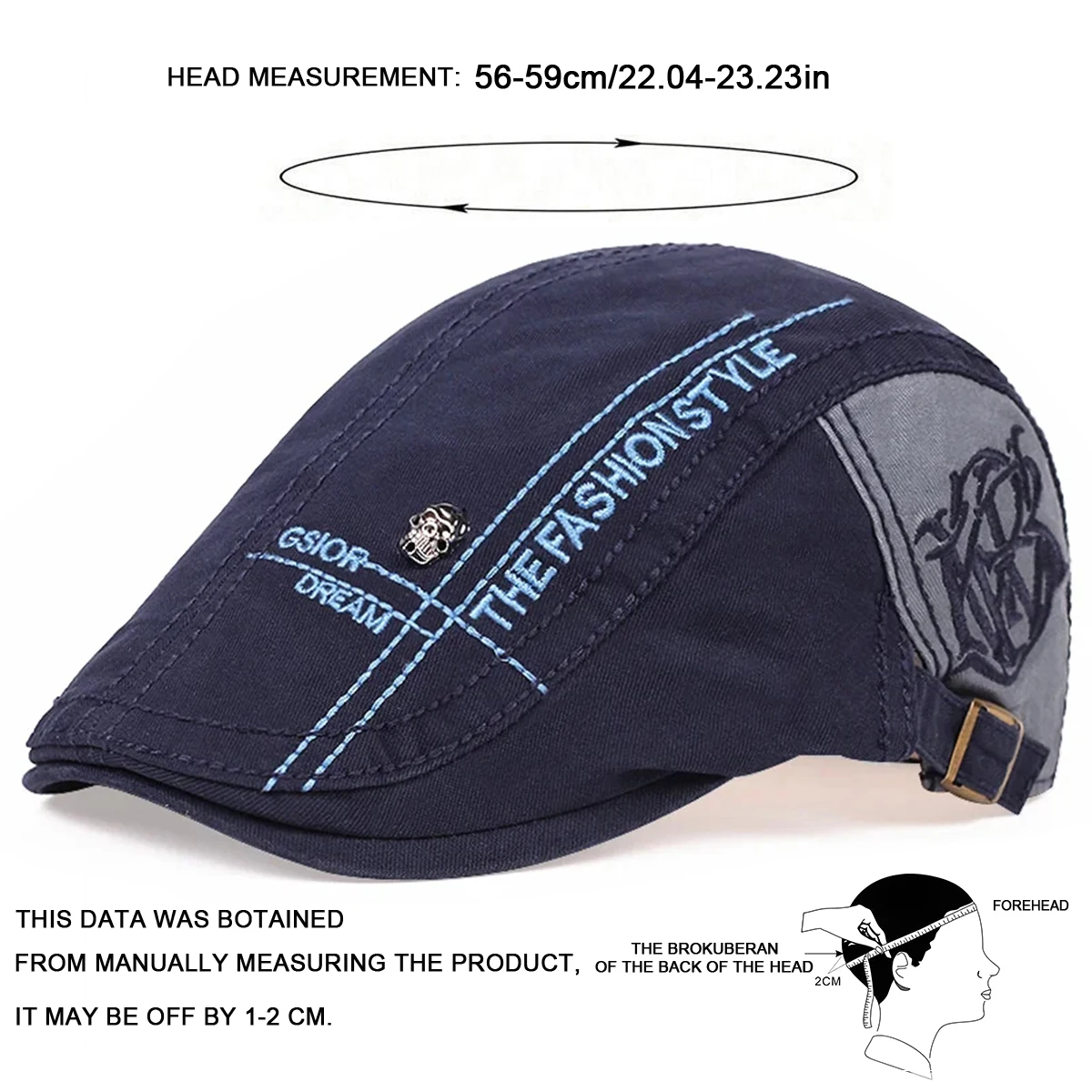 قبعات رجالي مسطحة قابلة للتعديل ، قبعات الرسامين البريطانيين ، قبعات الهيب هوب ، قبعة ذات ذروة ، ملصق شريط الجمجمة ، الربيع والخريف