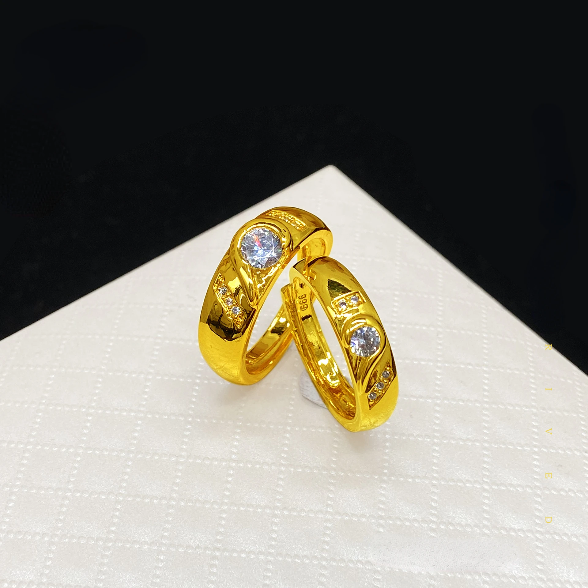 Genuine 14k Gold Color Ring for Women Men Gold with Zircon Couple Rings Gifts for Lover Engagement Jewelry