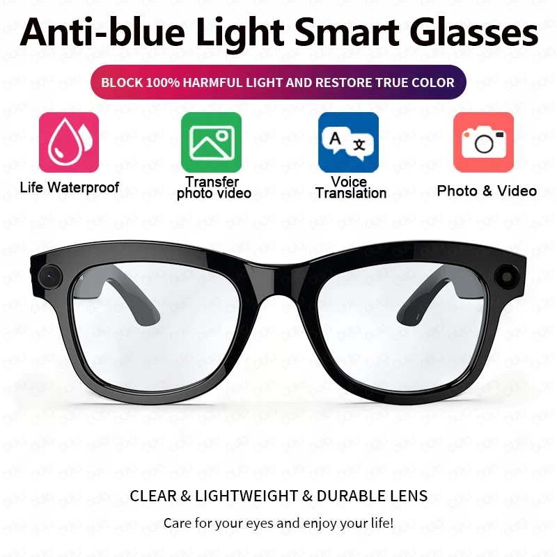

New Smart Glasses AI Voice Assistant Earphones Video/Audio Recording Translation Bluetooth Call Fashion Glasses For Women Men
