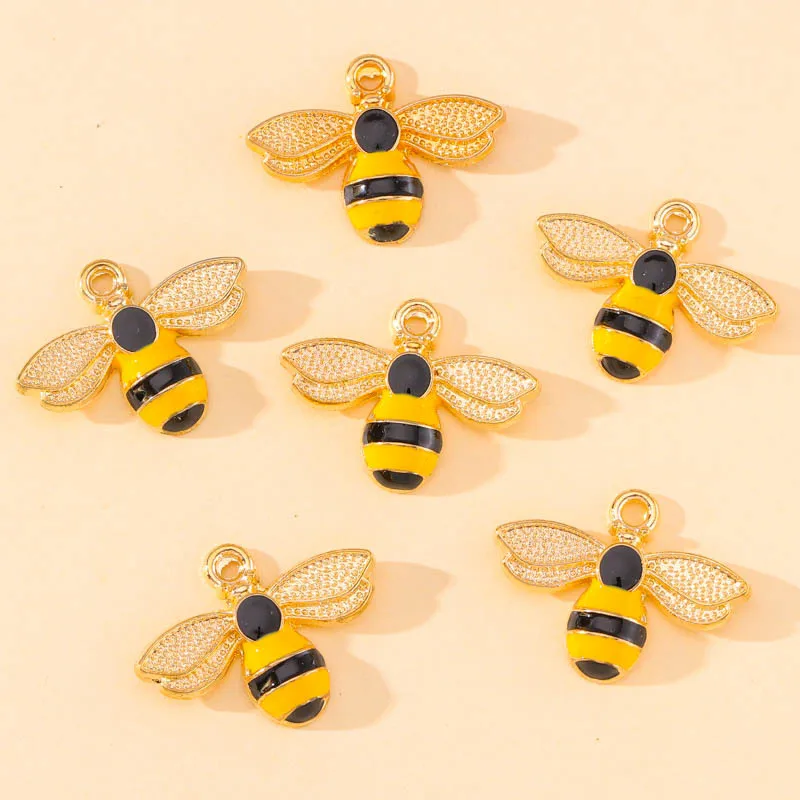 20 pcs/lot Fashion Cute Bee Alloy Enamel Pendant Accessories Charms for Women, Earrings/Necklace Handmade DIY Jewelry