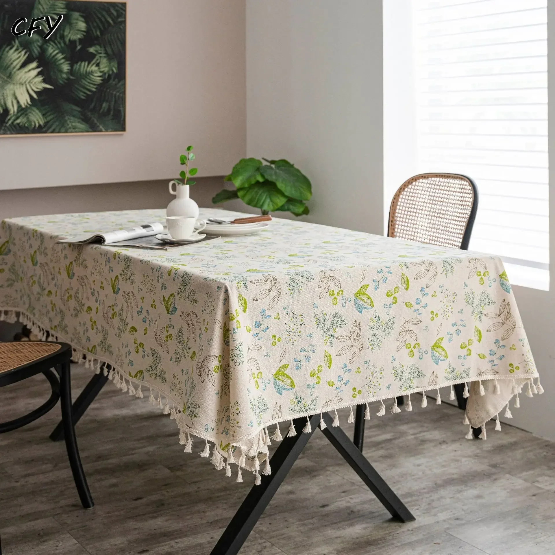 

Cotton Linen Vintage American Pastoral Tablecloth for Table Rectangular Tablecloth with Tassel Dining Table Cover Tea Cloth