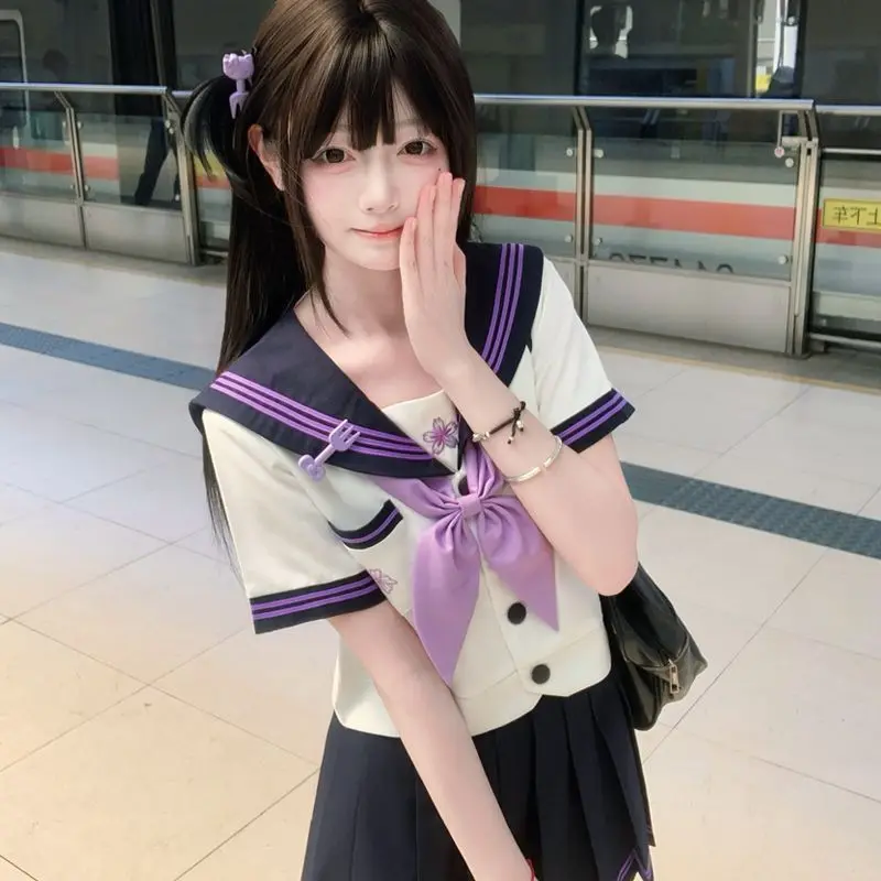 JK Uniform Sailor Suit Genuine Japanese College Style Basic Student Middle Suit Dark Purple Cute Role Play Short Sleeve Summer