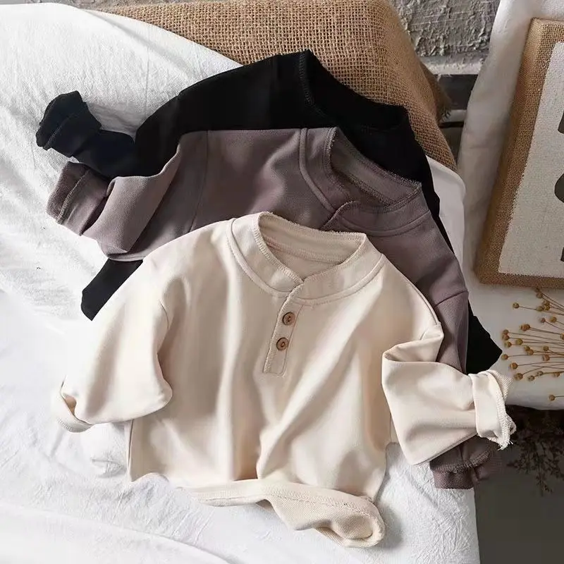Korean Children\'s Casual Long-sleeved T-shirt Spring Autumn New Boys and Girls Cotton Top T-shirt Children\'s Bottom Shirt