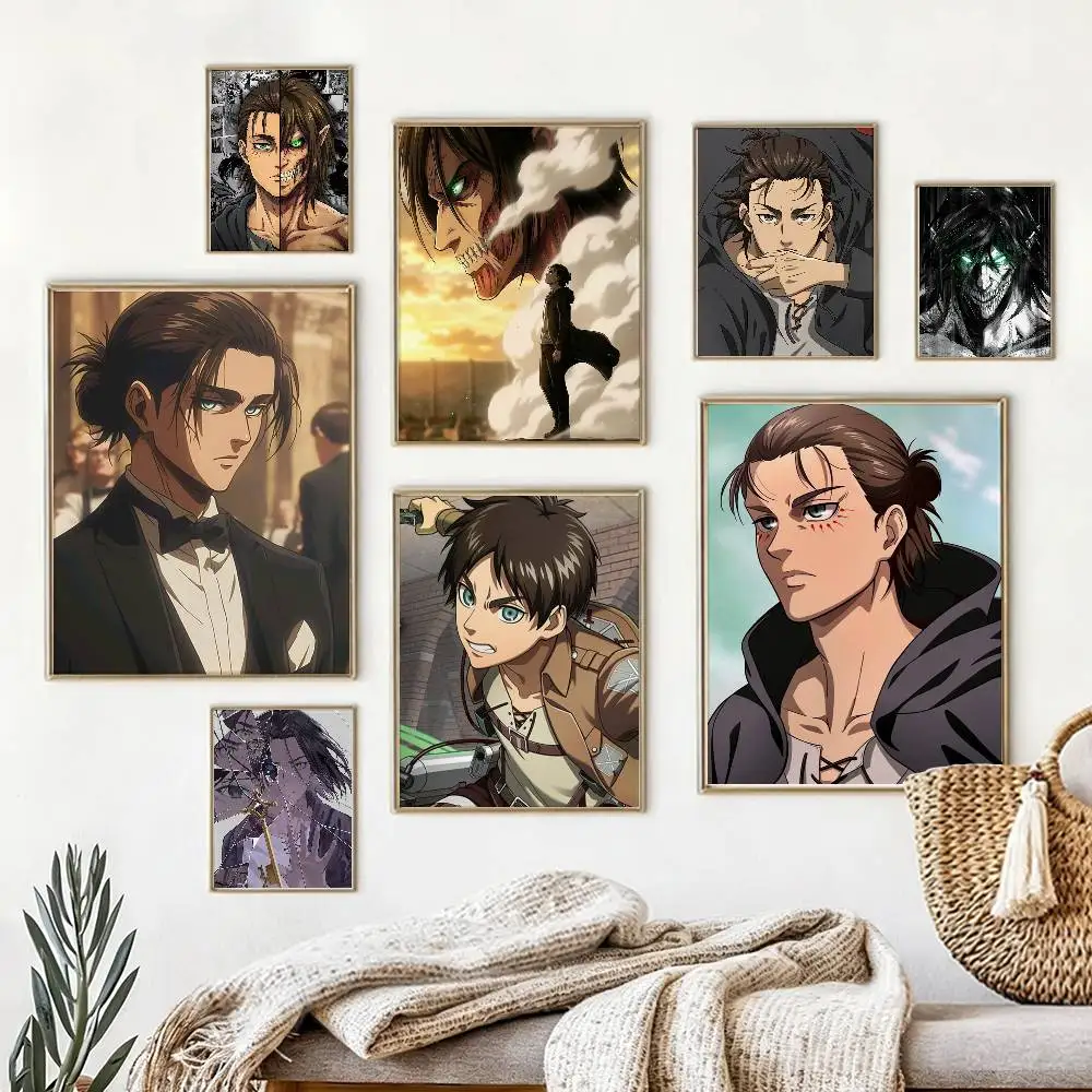 

E-Eren Y-Yeager Anime A-Attack On T-Titans Poster High Quality Dorm Living Room Aesthetic Wall Decoration Painting Stickers Gift