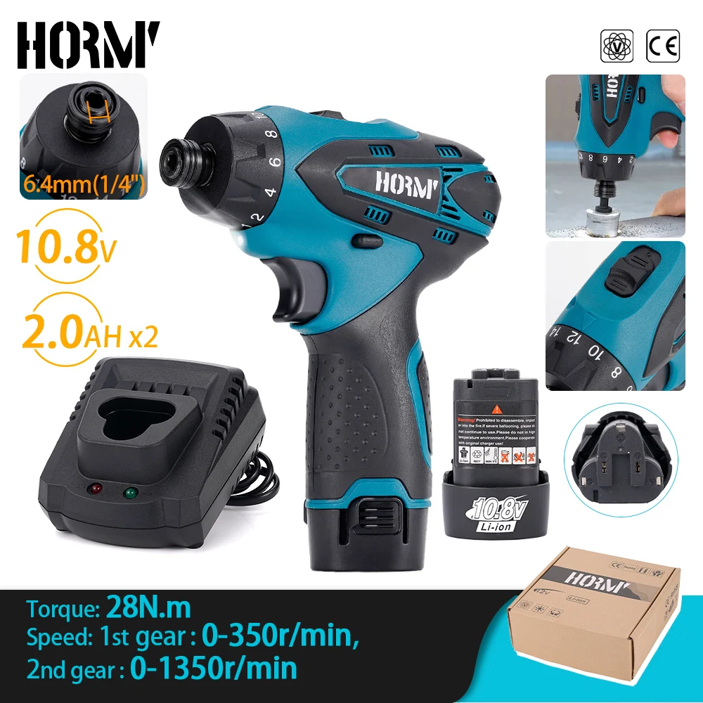 12V Cordless Electric Screwdriver Dual Speed 28Nm Electric Hand Drill 1/4