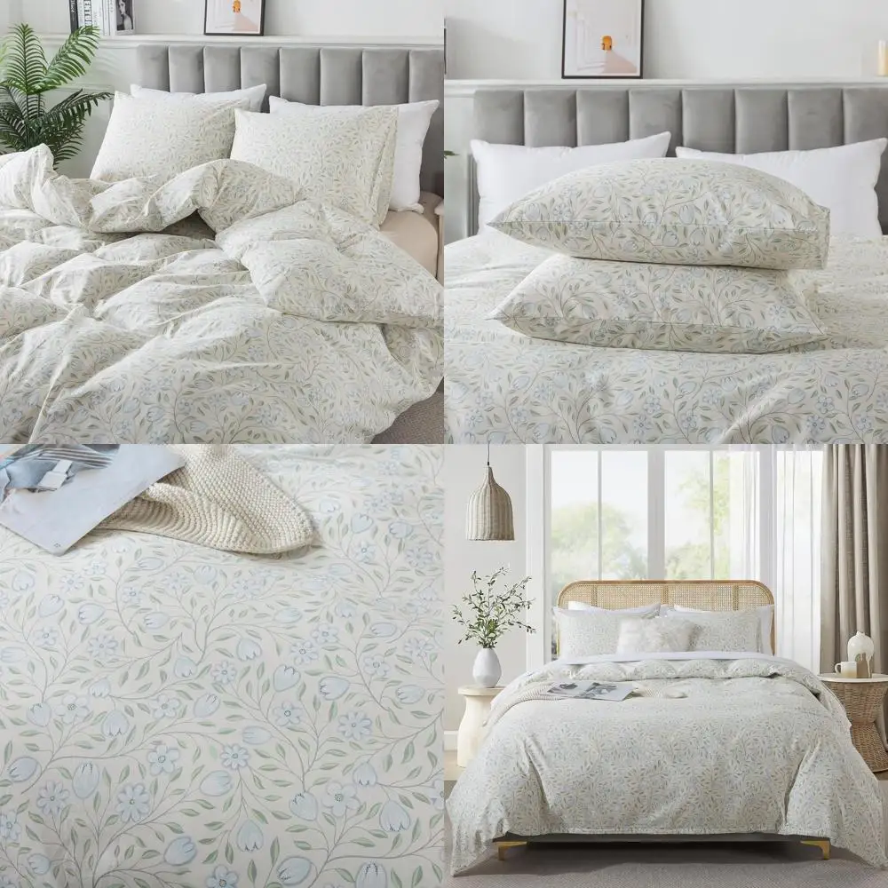 

Queen Size 100% Cotton Duvet Cover Set - Soft & Breathable 3-Piece Floral Bedding with Zipper & Ties, Early Summer Style