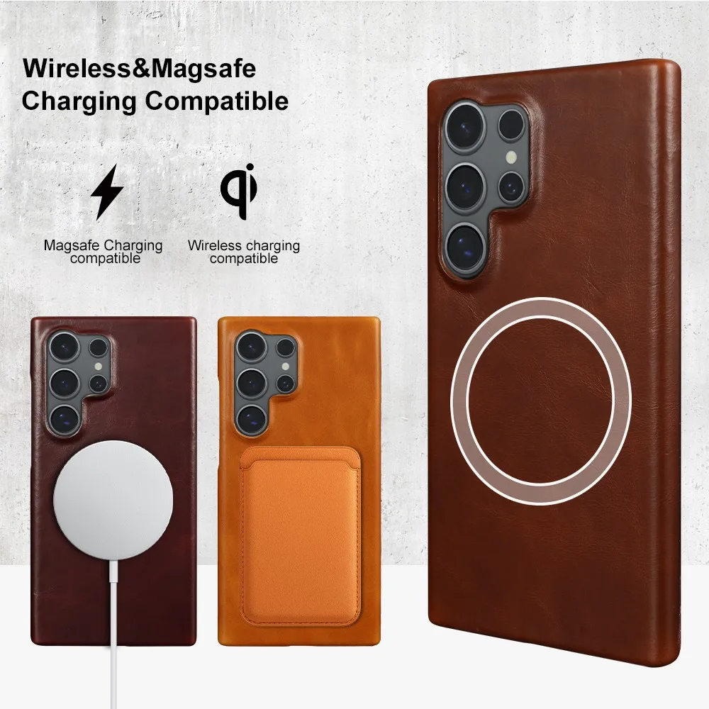 For Samsung Galaxy S24 Ultra Case Magsafe Magnetic Leather Phone Case For Samsung S23FE S20 S22 S21Plus Wireless Charging Cover