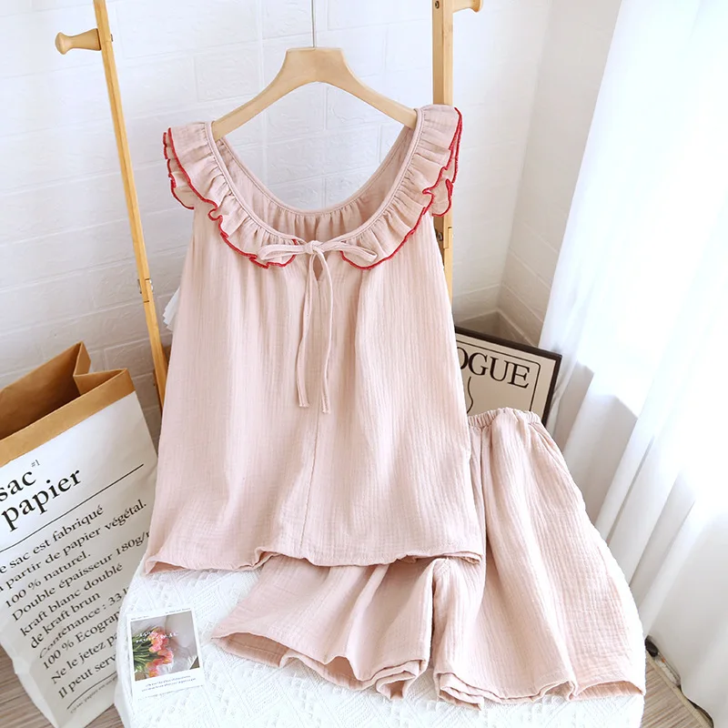 Lounge Set Cotton Pajamas Underwear For Women Summer New Sleeveless Sleepwear For Sleeping Pyjama Pour Femme Night Wear