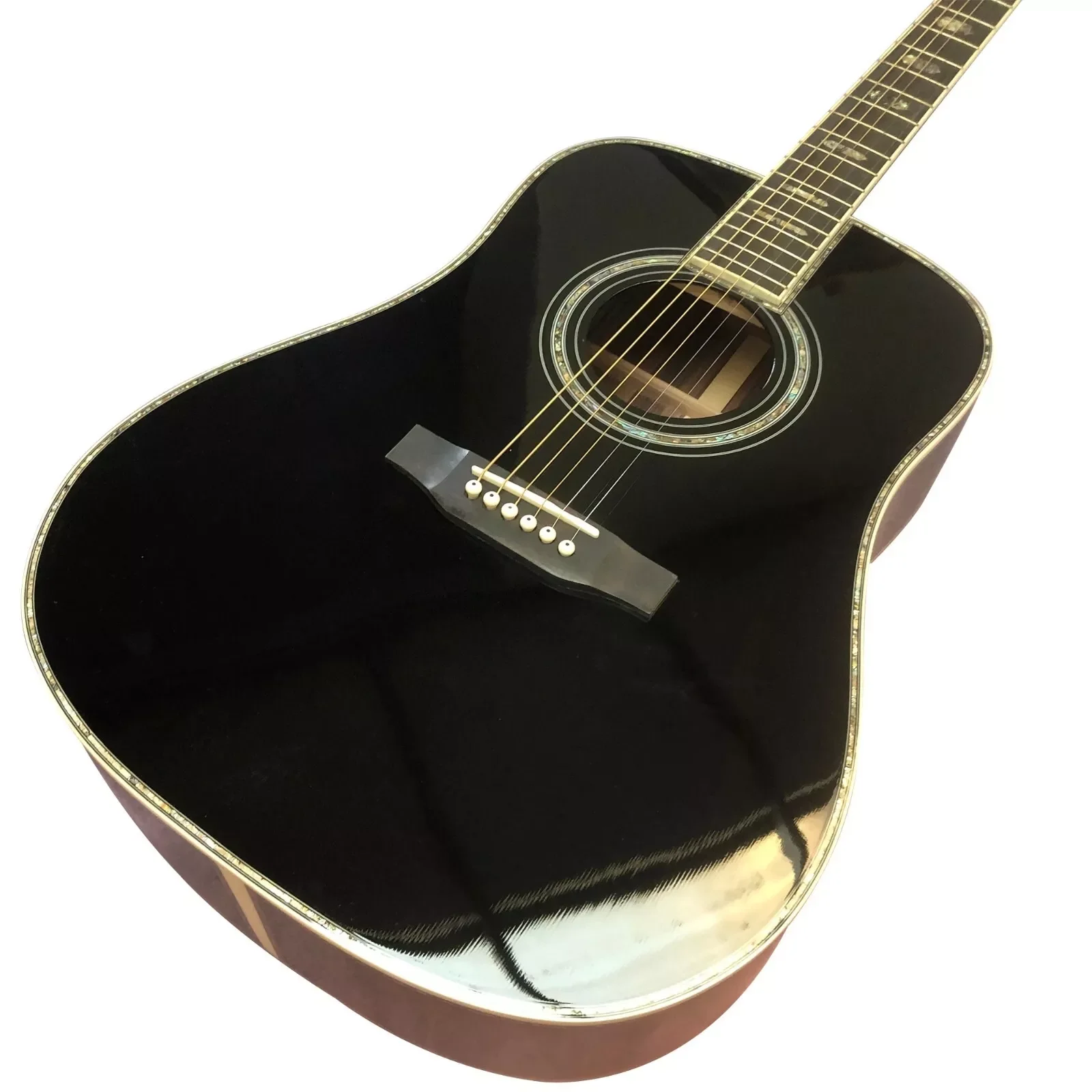 New D45 Acoustic Guitar Solid Wood Abalone Inlay/Binding Bone Nut/Saddle In Black 241019