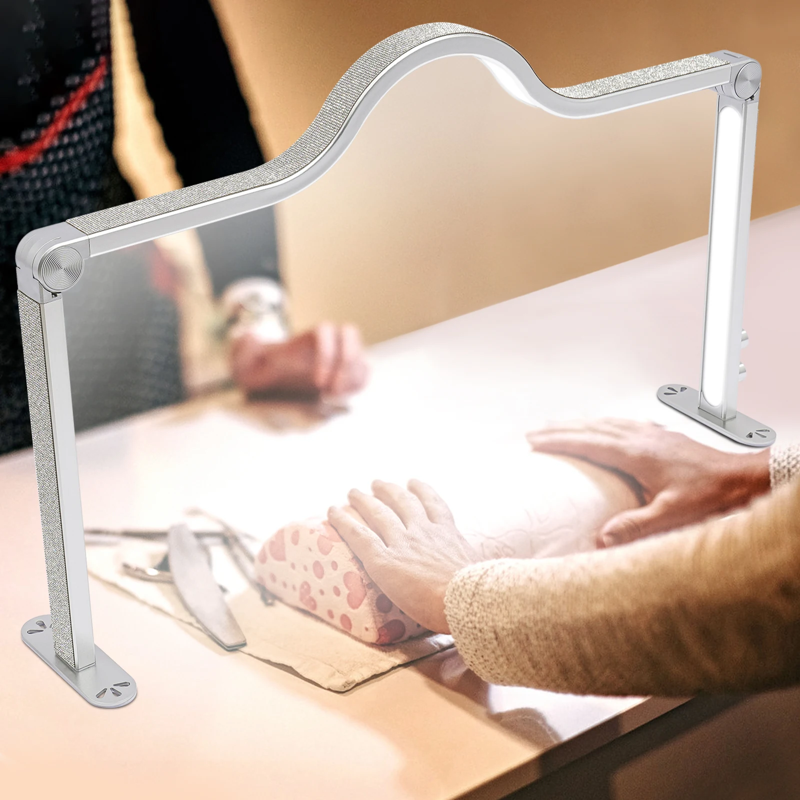 Lampe de luminothérapie PDT pliable en forme de demi-lune, lampe de bureau carrée pour nail art avec strass, prise EU argentée pour salon de manucure