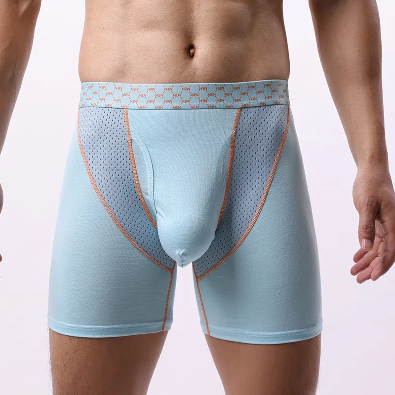 EUR Größe männer Boxer Shorts Unterwäsche Eis Seide Mesh Atmungsaktive Höschen Sexy U Bulge Pouch Mid-rise Lange bein Unterhose Homme