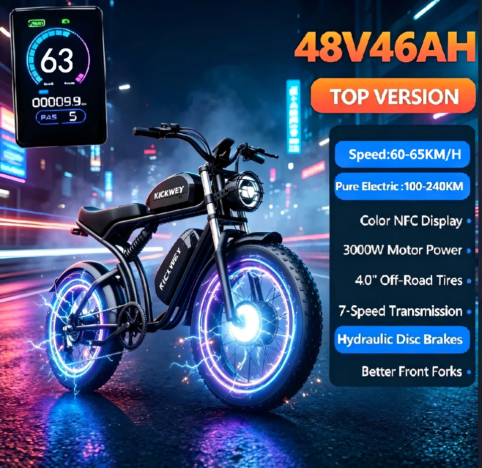 KICKWEY K7 Electric Bike, 3000W Off-Road Electric Bicycle, Full Suspension E-Bike, 20" Fat Tire All-Terrain Electric Dirt Bike image 1