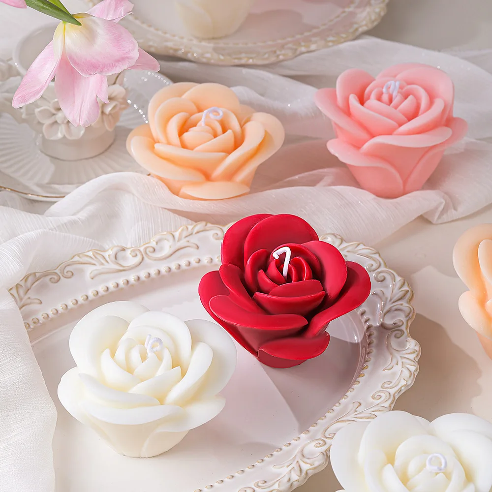 DIY Rose Flower Candle Silicone Mold Birthday Cake Decoration Flower Chocolate Fudge Making Tool 3D Rose Soap Plaster Resin Mold