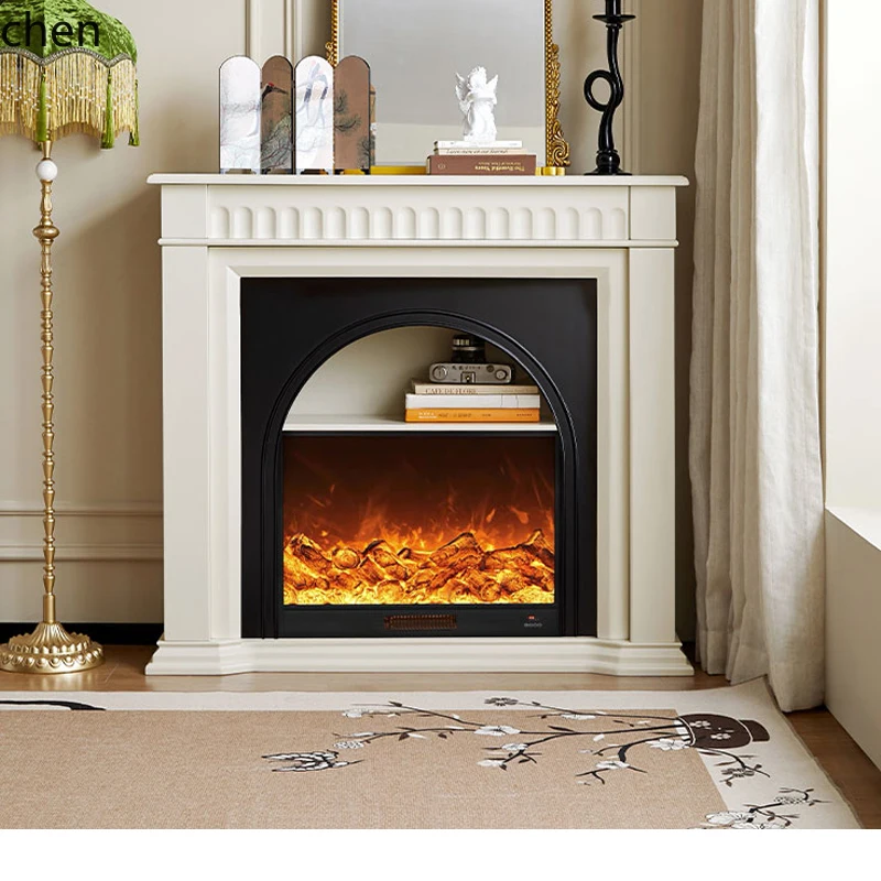 YFY Cream Wind Solid Wood Fireplace Decoration Entry Living Room Ambient Light Fireplace Entrance