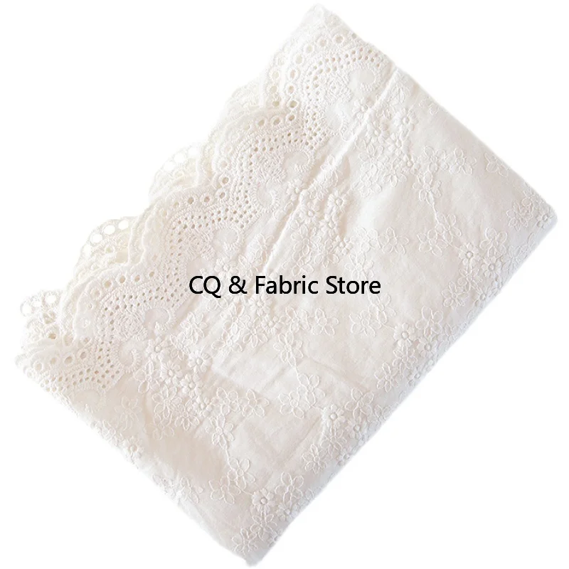 White Small Flower Embroidery Pure Cotton Cloth Handmade Clothing Fabric DIY Skirt Home Decorative Cloth