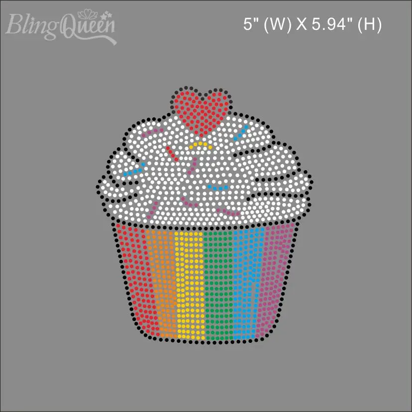 BlingQueen-T-Shirt Sticker Motif, Rhinestone Transfers, Cupcake Design, 25Pcs per Lot