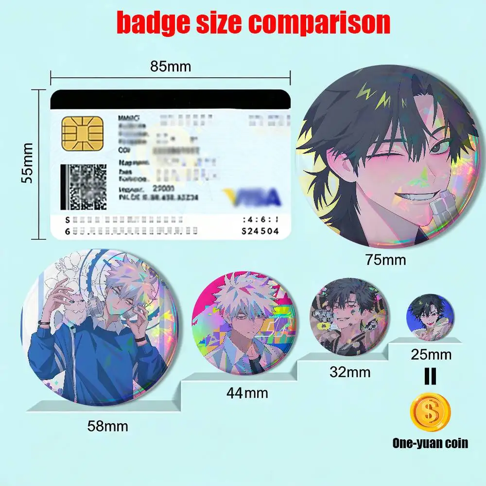 Lu Guang Cheng Xiaoshi Link Click Reflective Pin Tinplate Round Brooch Cartoon Cosplay Badges for Bag Hat Toys Gifts