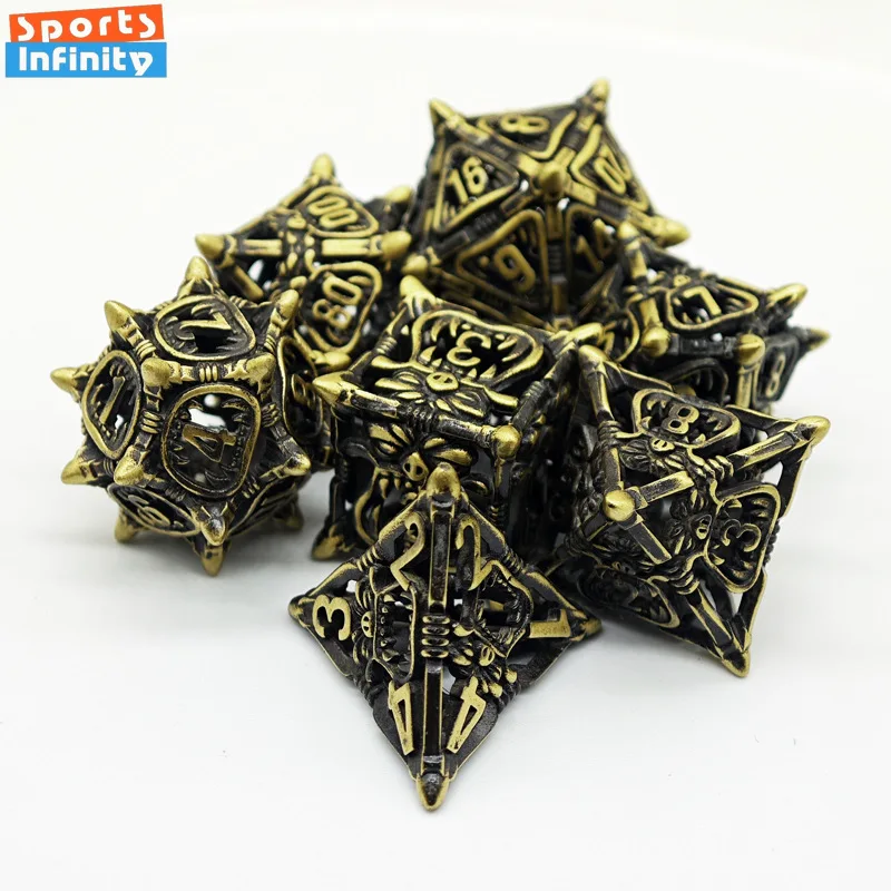 

7pcs/set Metal Hollow Big Mouth Teeth Digital Dice Set Dnd Cthulhu Board Game Running Group Number Dice Kit Polyhedral Dice