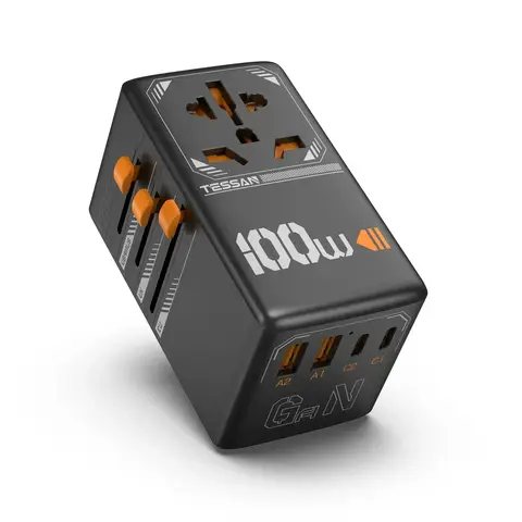 USB 및 타입 C 고속 충전 기능이 있는 TESSAN 100W GaN 범용 여행용 어댑터 국제 플러그 어댑터 여행용 EU/UK/USA/AUS 플러그