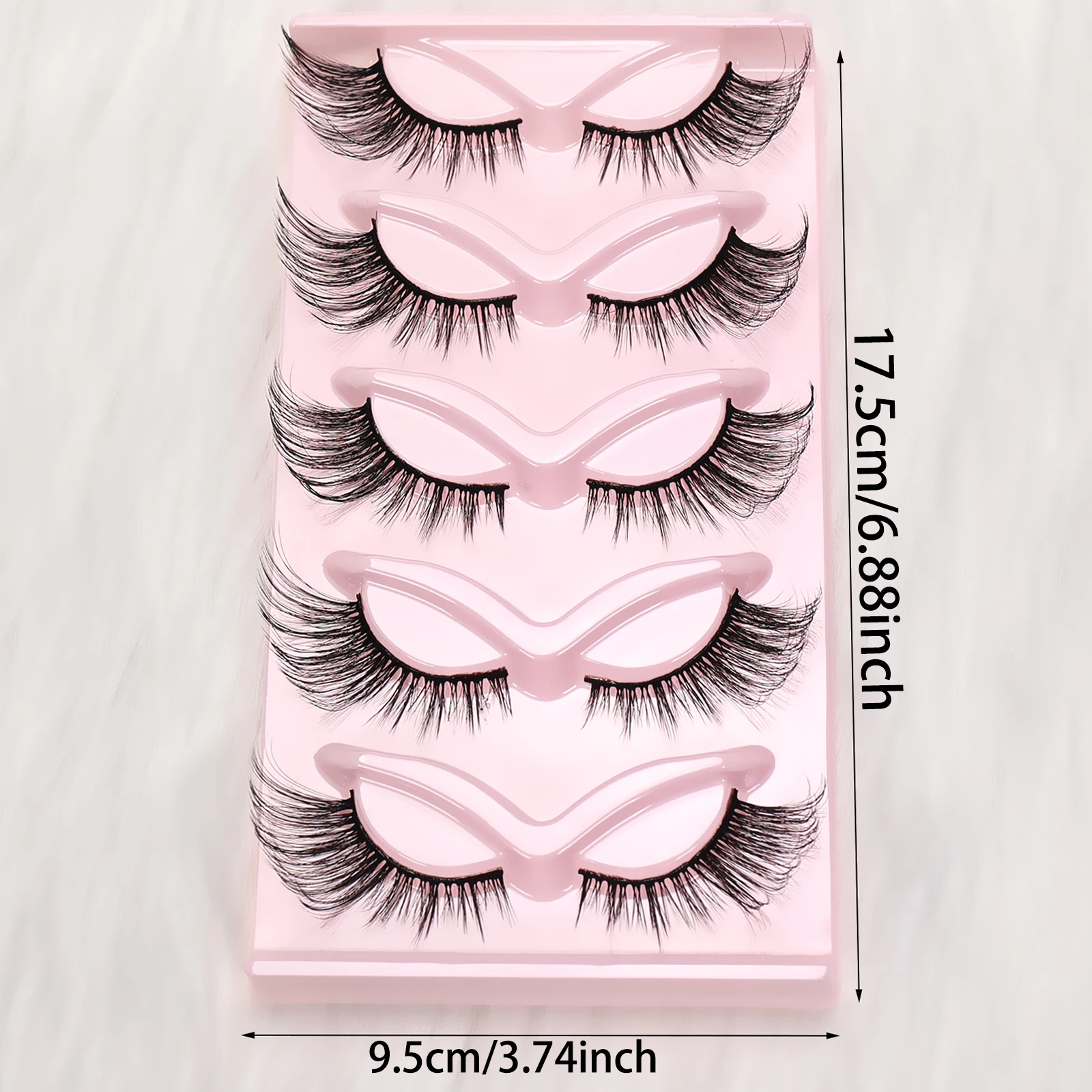 5 ペアのキャットアイつけまつげ、長いウィスピーな目端、細長い太いストリップまつげ、ナチュラルなソフトバンド、再利用可能