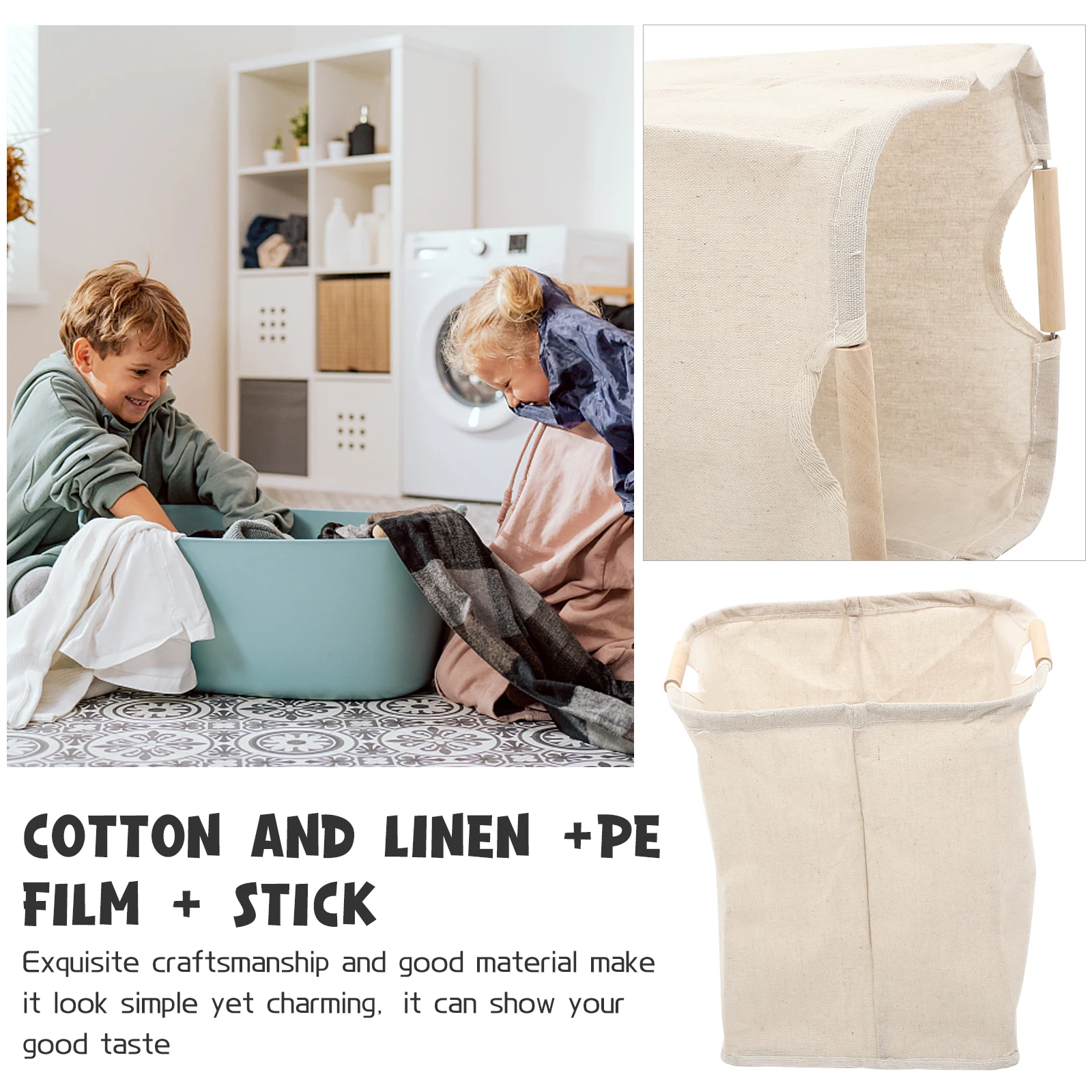 

Laundry Basket Capacity Cotton Linen PE Film Foldable Storage Container Wood H Dirty Storage Pouch Clothes ganizer