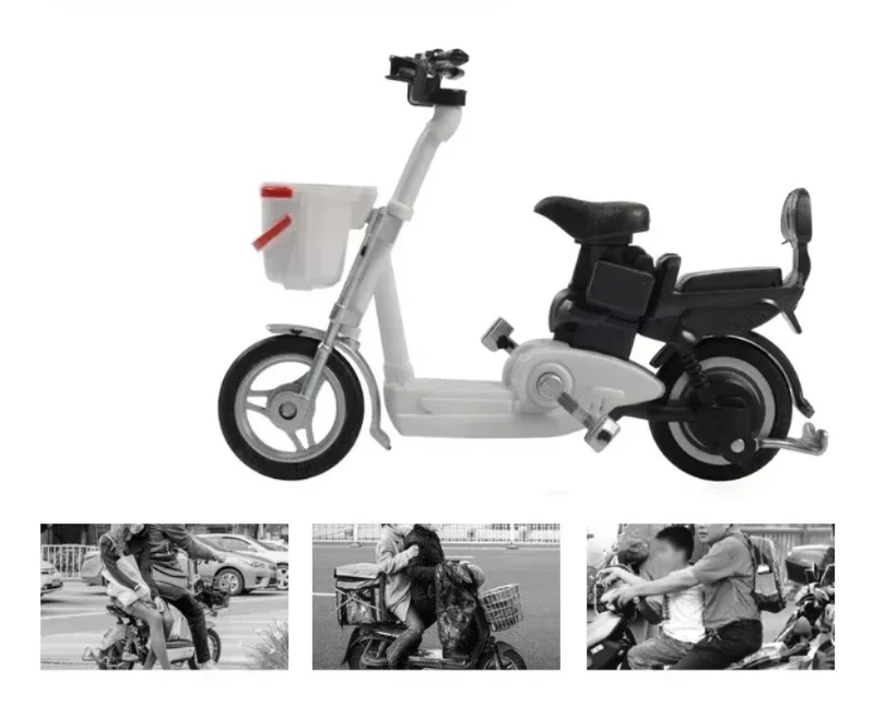 6 unids/set 1/24 bicicleta eléctrica clásica motocicleta plástico montar vehículo modelo DIY adornos decorativos regalo para niños