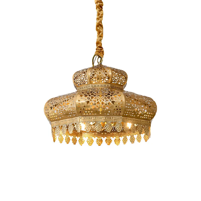 

Full brass hollow furniture retro chandelier, Arabic art restaurant hotel chandelier, exotic lamp
