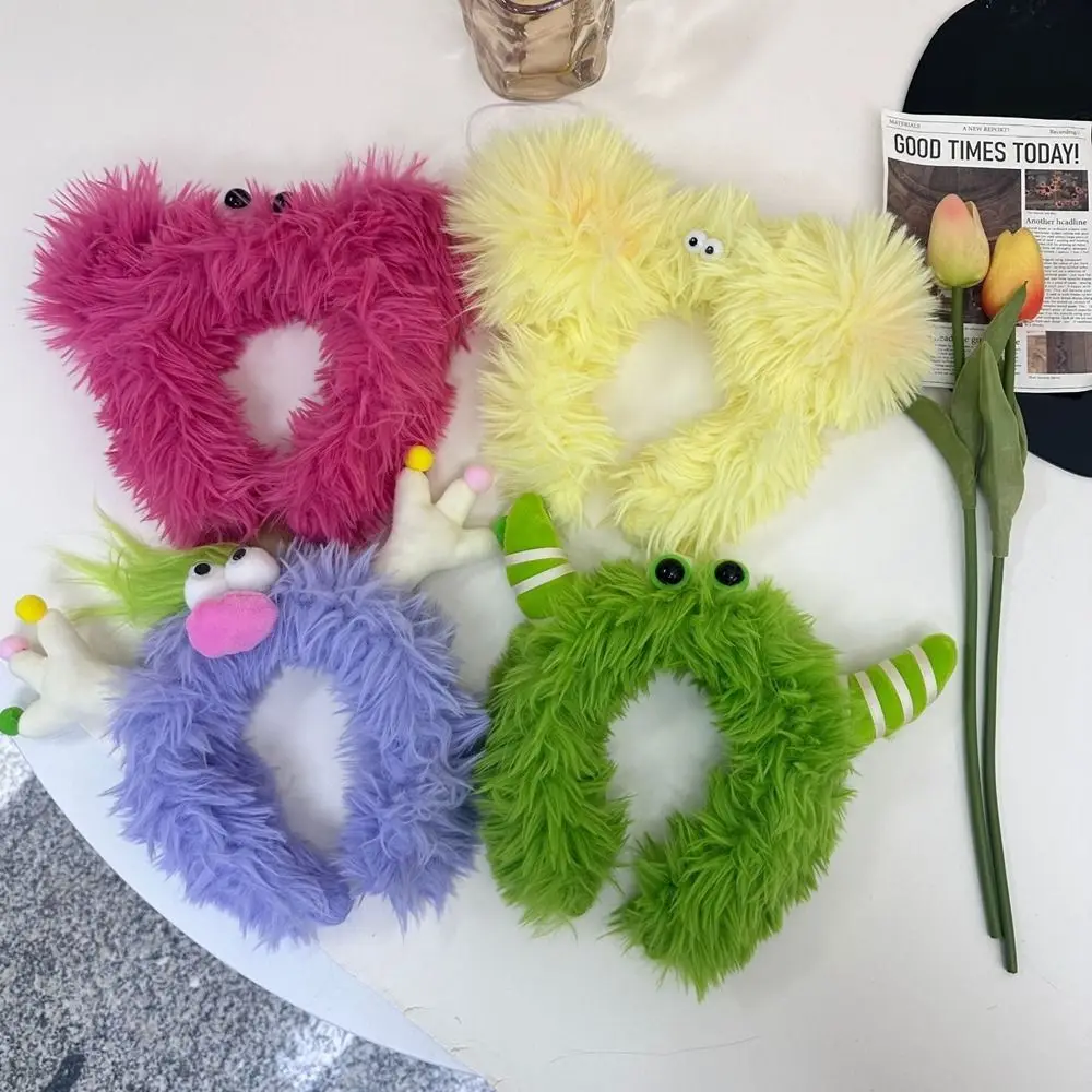 Aro de pelo de muñeca de felpa de dibujos animados, banda de pelo de cara de lavado de estilo coreano, diadema de muñeca fea de felpa, accesorios para el cabello, diadema Linda