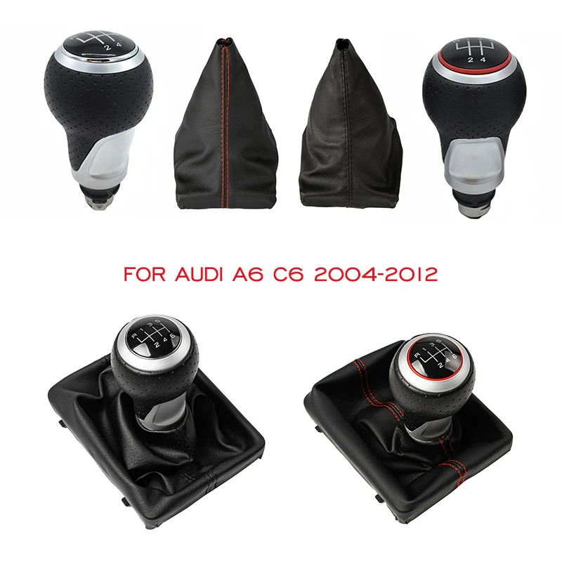 For Audi A6 C6 2004-2012 5/6 Speed Gear Shift Knob Handle Head Lever Stick Pen Pu Leather Gaiter Boot Cover Case Car Accessories