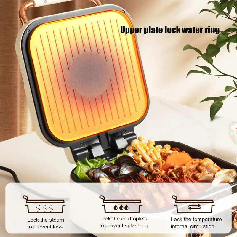 2in1 Electric Baking Pan Double-Sides Heating Folding Frying BBQ Grill Roasting Hot Pot Non-Stick Multi Function Cooker