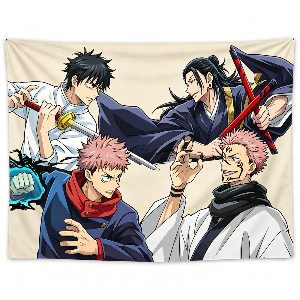 Japanese Anime Characters Tapestry Action Fighting Scene Wall Hanging for Teen Room Decor