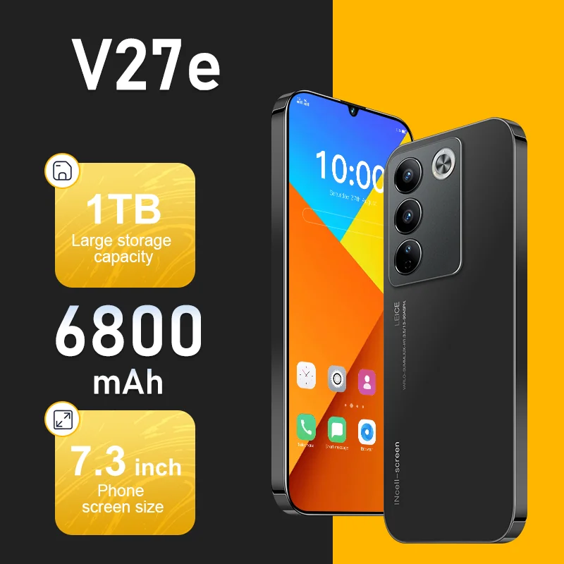 SALE HOT V27e Original  7.3 HD Global Version 5G 6800mAh Battery Intelligent 16GB 1TB Standby 108M Android Dual Card