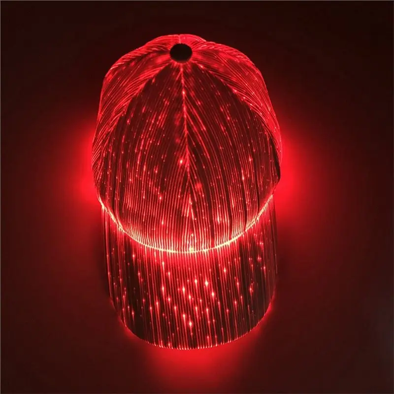 TEXU LED Fiber Optic Cap LED Hat With 7 Colors Baseball Caps USB Charging Light Up Caps Holiday Party Fiber Optic Caps Black