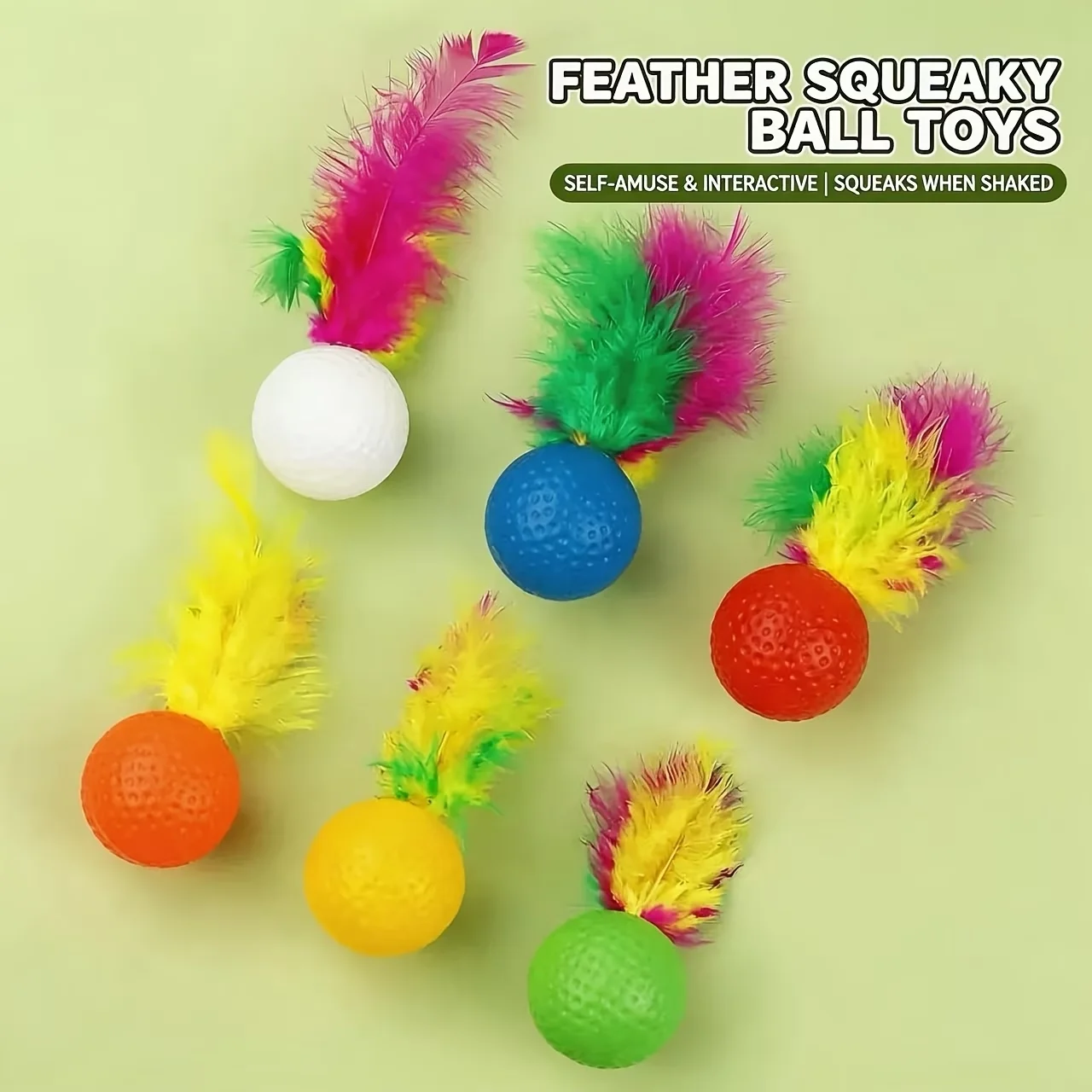 3pcs Random Color Feather Cat Toy Balls, Sound-making Interactive Toys, Durable Golf Shuttlecock for Indoor Cats Kittens