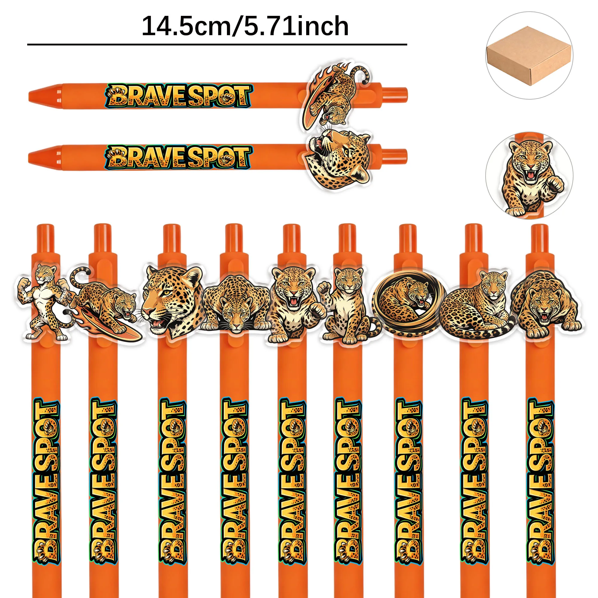 9/14 PCS Wild Leopard Bold Animal Theme Ballpoint Pens - Patterns Randomly Shaped