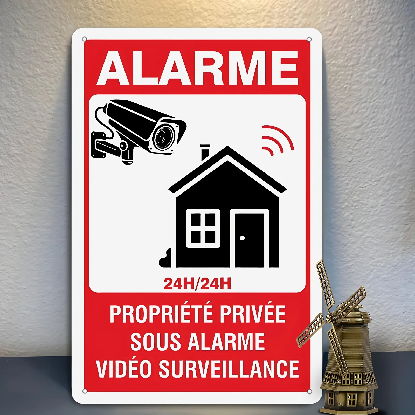 French Security Sign - Alarm & Video Surveillance Panel with System, Iron Wall-Mounted Decoration for Home, Office, Or Business