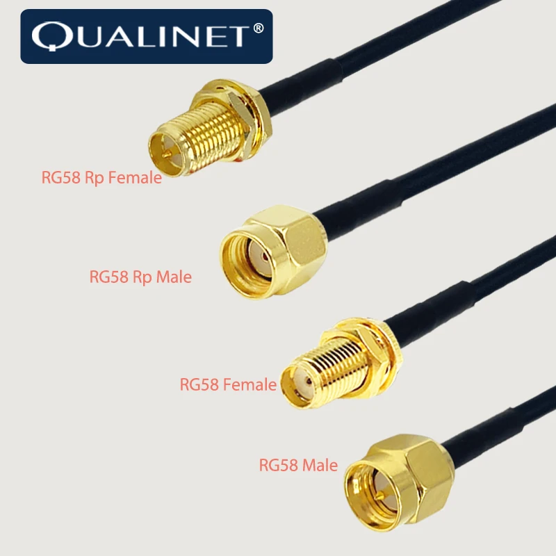 QUALINET SMA Male RP SMA Male To RP SMA Male SMA Female RG58 Coaxial Cable Extension Cable Copper Feeder SMA WiFi Pigtail Jumper