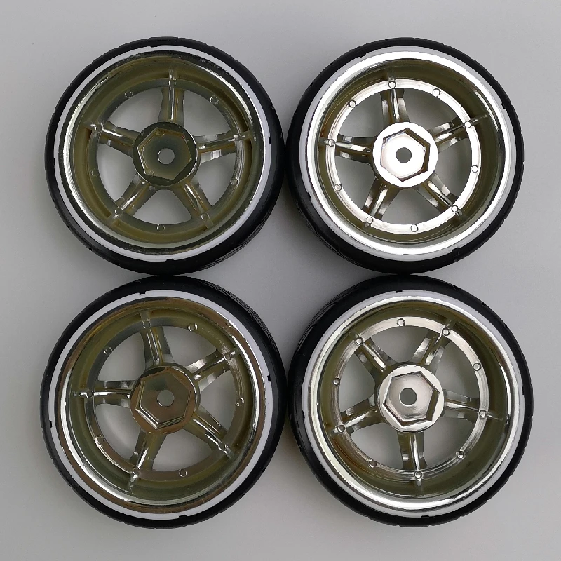 4pcs 6/9mm Offset 1/10 Scale Plastic Wheel Rim with Hard Plastic Tires with Soft Insert RC Car Drift On Road Touring Model Hobby