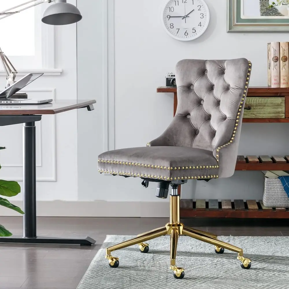 

ArmlOice Chair, Vanity Chair with Back and Wheels, Comortable Oice Chair in Velvet, Home Oice Desk Chairs with Metal Base, Adjus