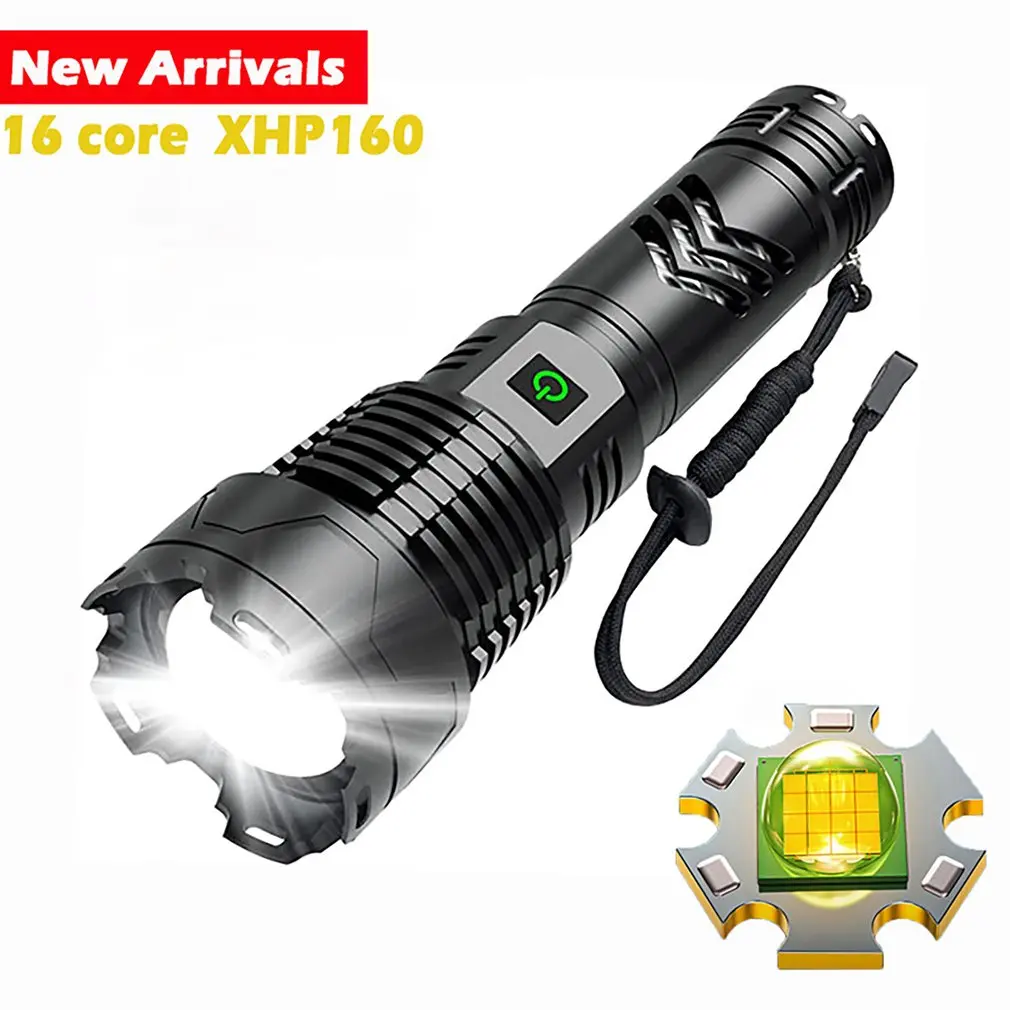 Lampe de poche en aluminium Rechargeable XHP160 à lumière LED, torche tactique puissante avec Zoom de Type C, 5000MAH, livraison directe