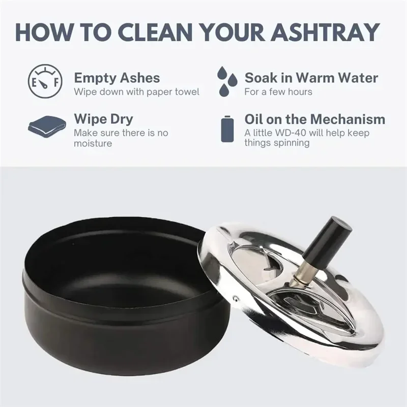 Rotating Ashtray Self-Cleaning Stainless Steel Ashtray With Lid Cover Cool Ash Tray for Cigarette Smoking Ashtray@1