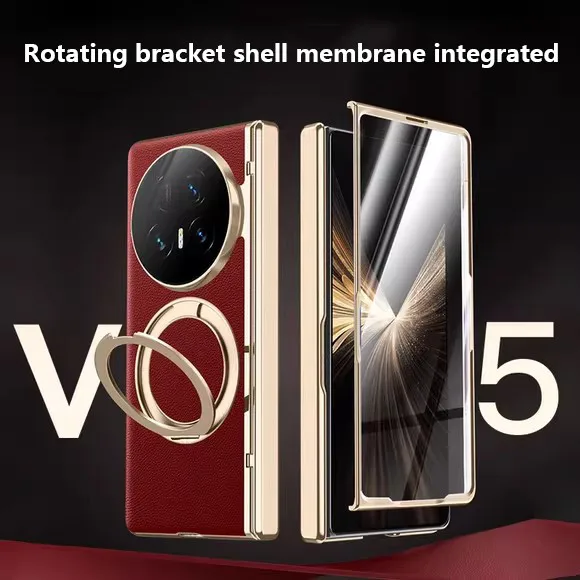 

Роскошный кожаный чехол для Honor Magic V5 5G, вращающийся кронштейн, держатель, магнитный складной шарнир, защитный чехол с закаленной пленкой