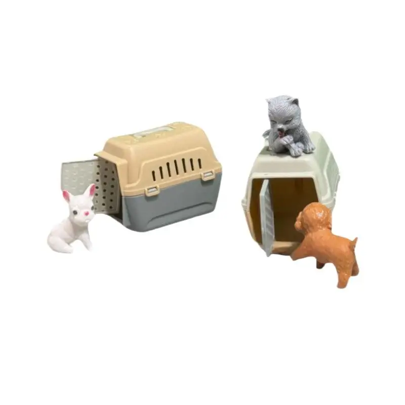 2/4 Pezzi Realistici Mini Gabbie per Cani e Gatti con Porta, Casa per Animali in Miniatura per Accessori Bambole, Mini Habitat per Animali