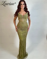 New Arrival 2024 Full Beads Crystal Party Dresses Arabic Green Mermaid Evening Gowns Vestidos De Fiesta Long Prom Dress Mermaid