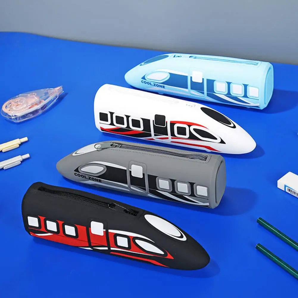 

Silicone Pencil Case Rail Shape Pencil Pouch Boys Gift Pencil Case Large Capacity Stationery Organizer for Kids School Supplies